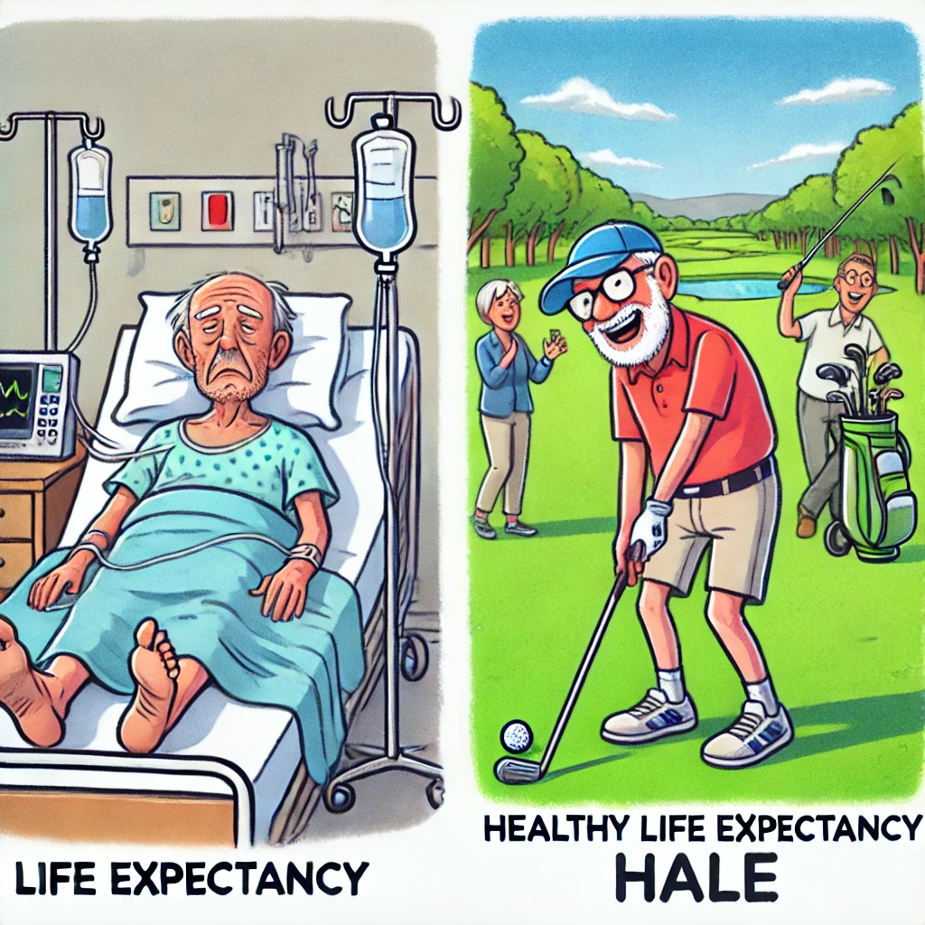 기대 수명과 건강 수명의 차이를 보여주는 삽화